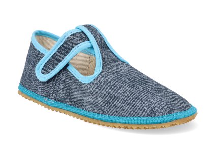 BFN 170020 W OP DTUR barefoot detske prezuvky beda playful bfn denim turquoise s pevnym opatkem 1